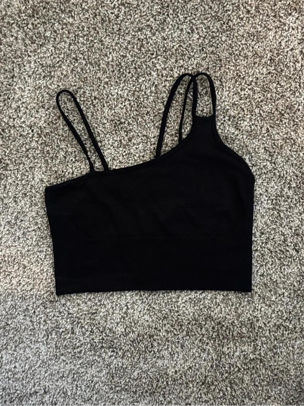 ALO Yoga Black Ribbed Asymmetrical Ribbed Sports Bra